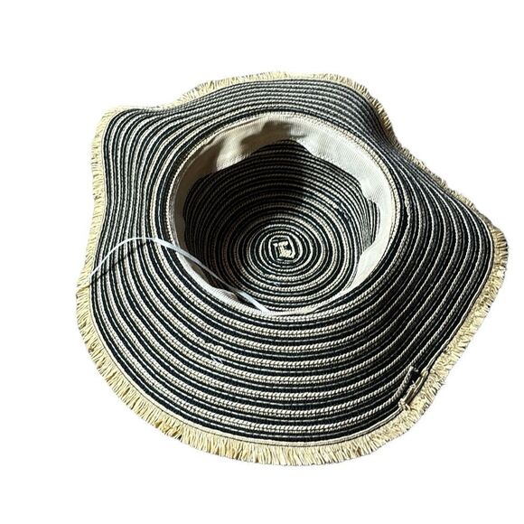 Women’s straw tan and black paper cotton sun hat summer hat - Picture 3 of 4